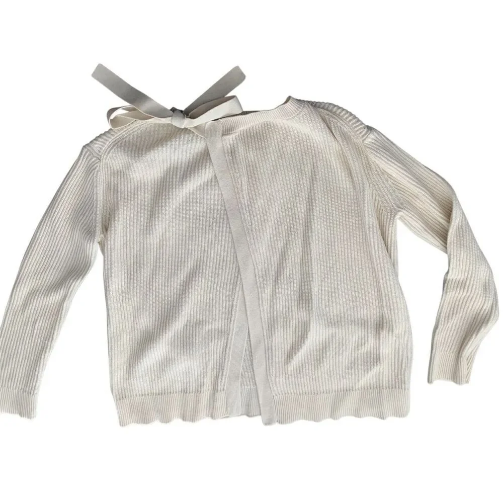 Vince Tie-Back Ribbed cream Cashmere  Blend Crew SWEATER sz XS